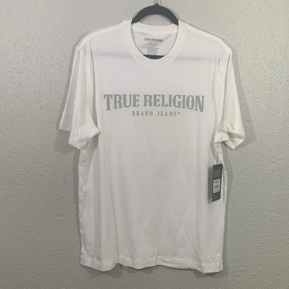 True Religion Optic White Arch Logo Short Sleeve Crew Neck NWT‎ Tee size L